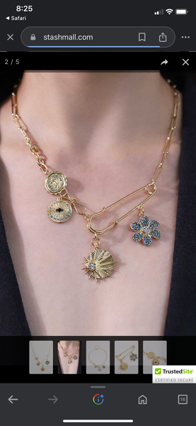 Celestial Collection- Moon and stars PaperClip Necklace: Evil Eye Drop