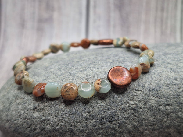 Aqua Terra Jasper Bracelet with Antique Copper Accents