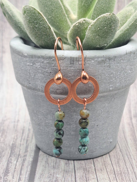 Earrings - Boho Copper Ring with African Turquoise Beads