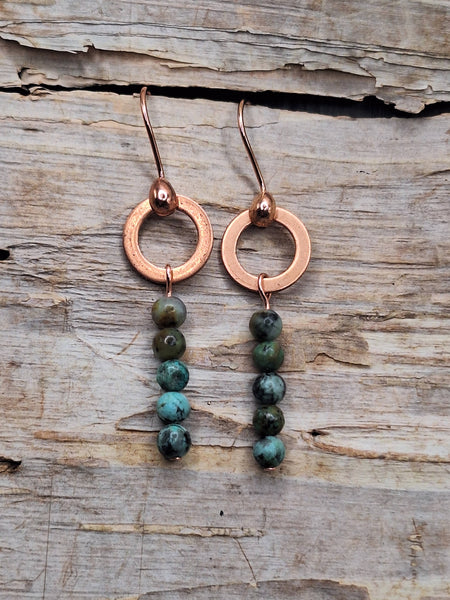Earrings - Boho Copper Ring with African Turquoise Beads