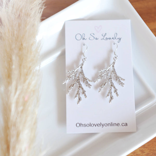 Cypress Branch Drop Earrings - Silver