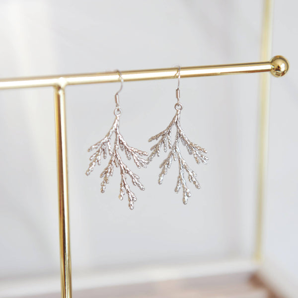 Cypress Branch Drop Earrings - Silver