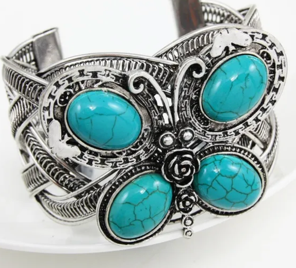 Turquoise Tibetan Style Mesh Spirt Animal hand mand Cuff: Turtle
