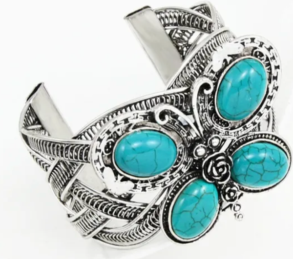 Turquoise Tibetan Style Mesh Spirt Animal hand mand Cuff: Butterfly