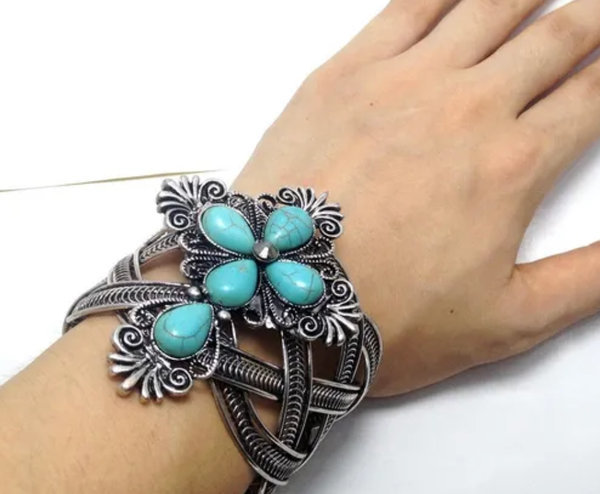 Turquoise Tibetan Style Mesh Spirt Animal hand mand Cuff: Turtle