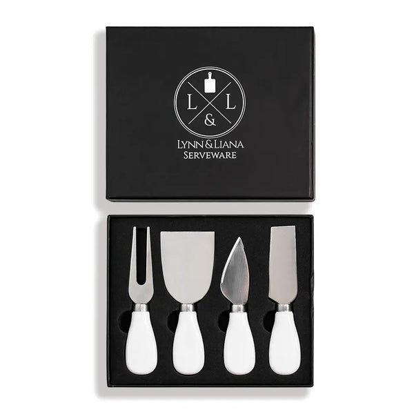 Boxed Cheese Spreader Set  White Ceramic- Sapphire Sky