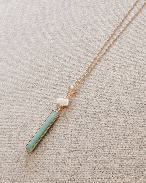 Amazonite Keshi Pearl Crystal Bar Necklace