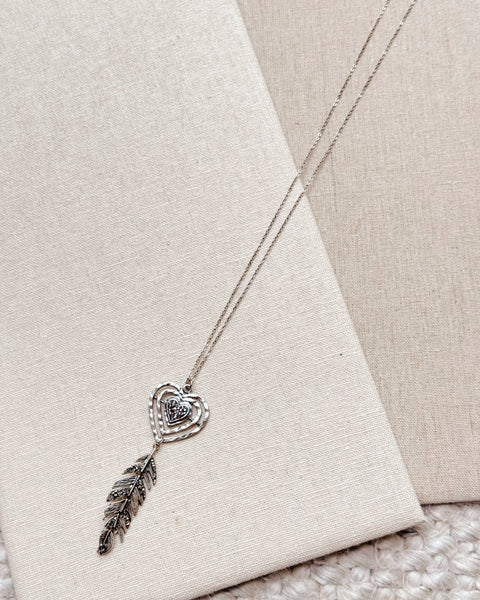 Heart Feather Pendant Necklace - Gracie Rose