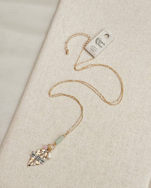 Gold Dragonfly Amazonite & Crystal Pendant Necklace