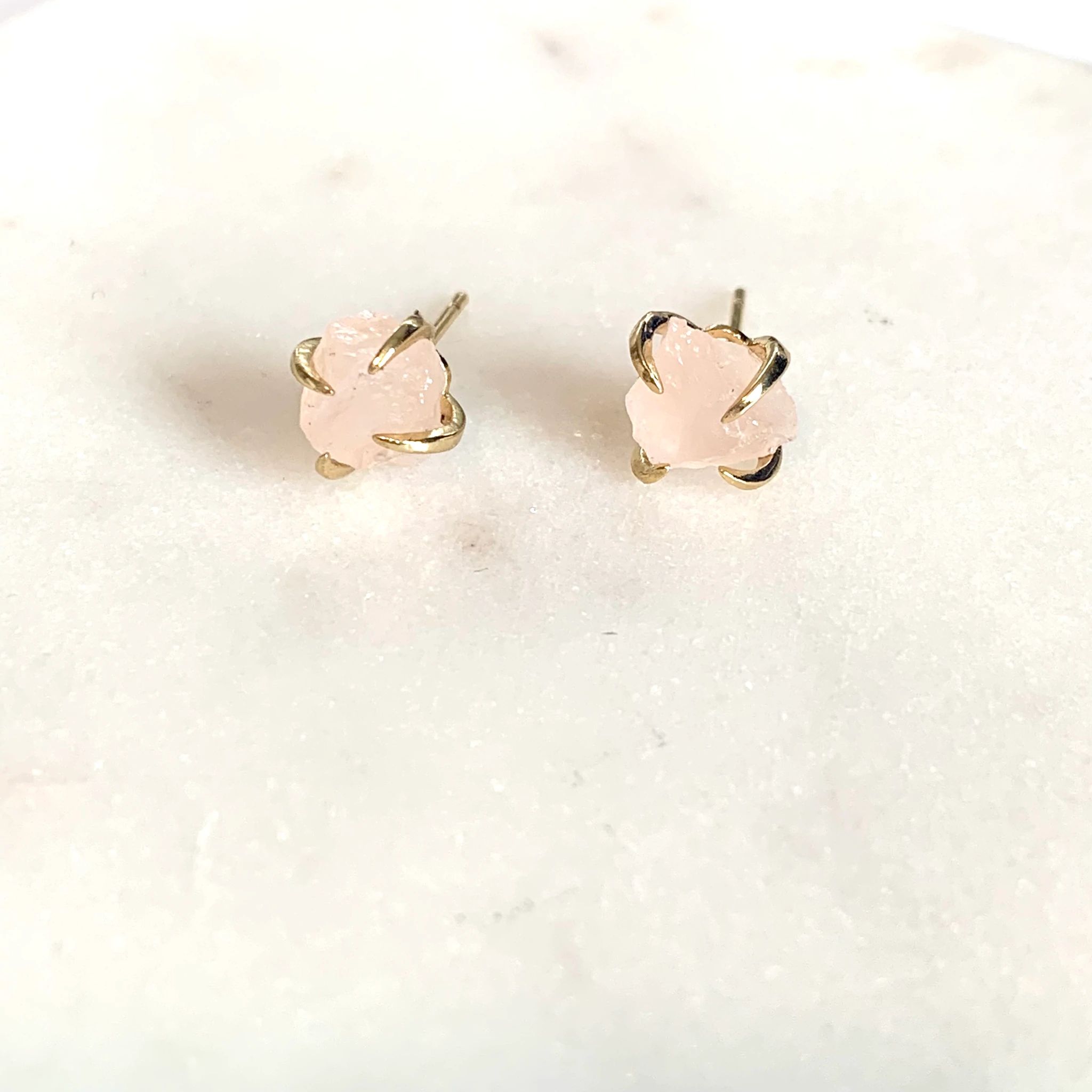 Pink Quartz Earrings: Gold