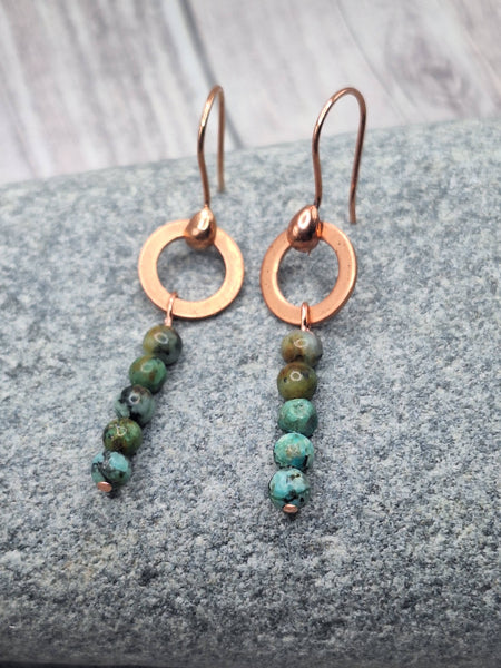 Earrings - Boho Copper Ring with African Turquoise Beads