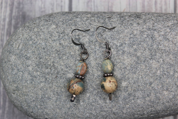 Earrings - Natural Jasper and Gunmetal Earrings – Earth and Sky Tones