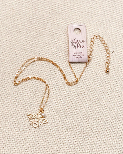Textured Brass Bee Gold Charm Necklace