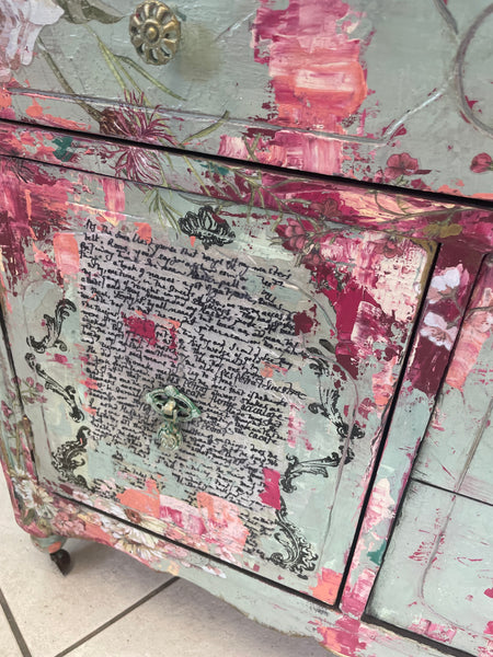 Spring Flowery Bench on wheels - Painted by Tabitha St Germain
