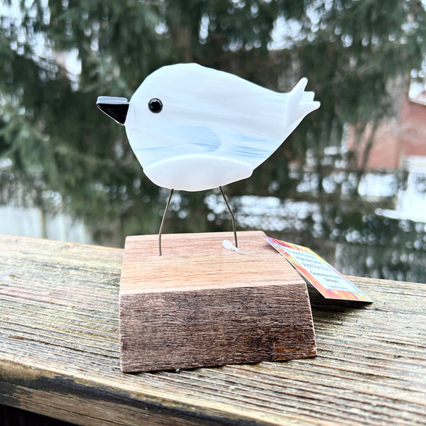 Figurine - Single Birds on Wood: Red-Orange