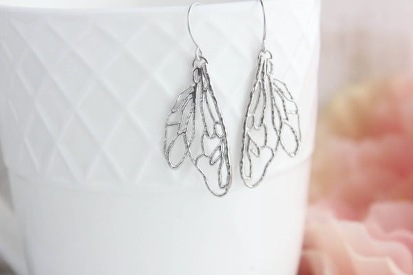 Earrings - Silver Filigree Wing