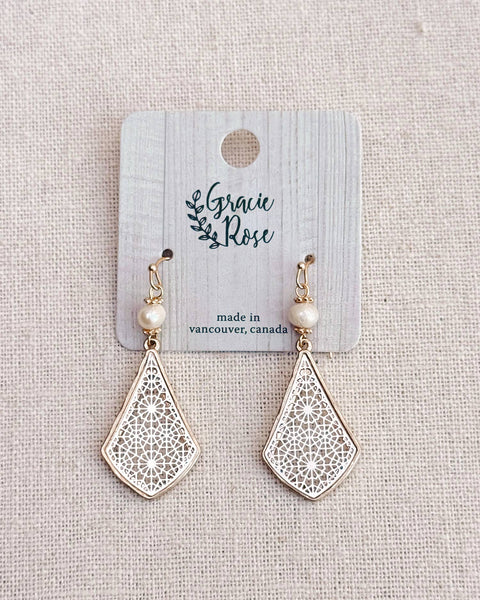 Freshwater Pearl Filigree Diamond Earrings