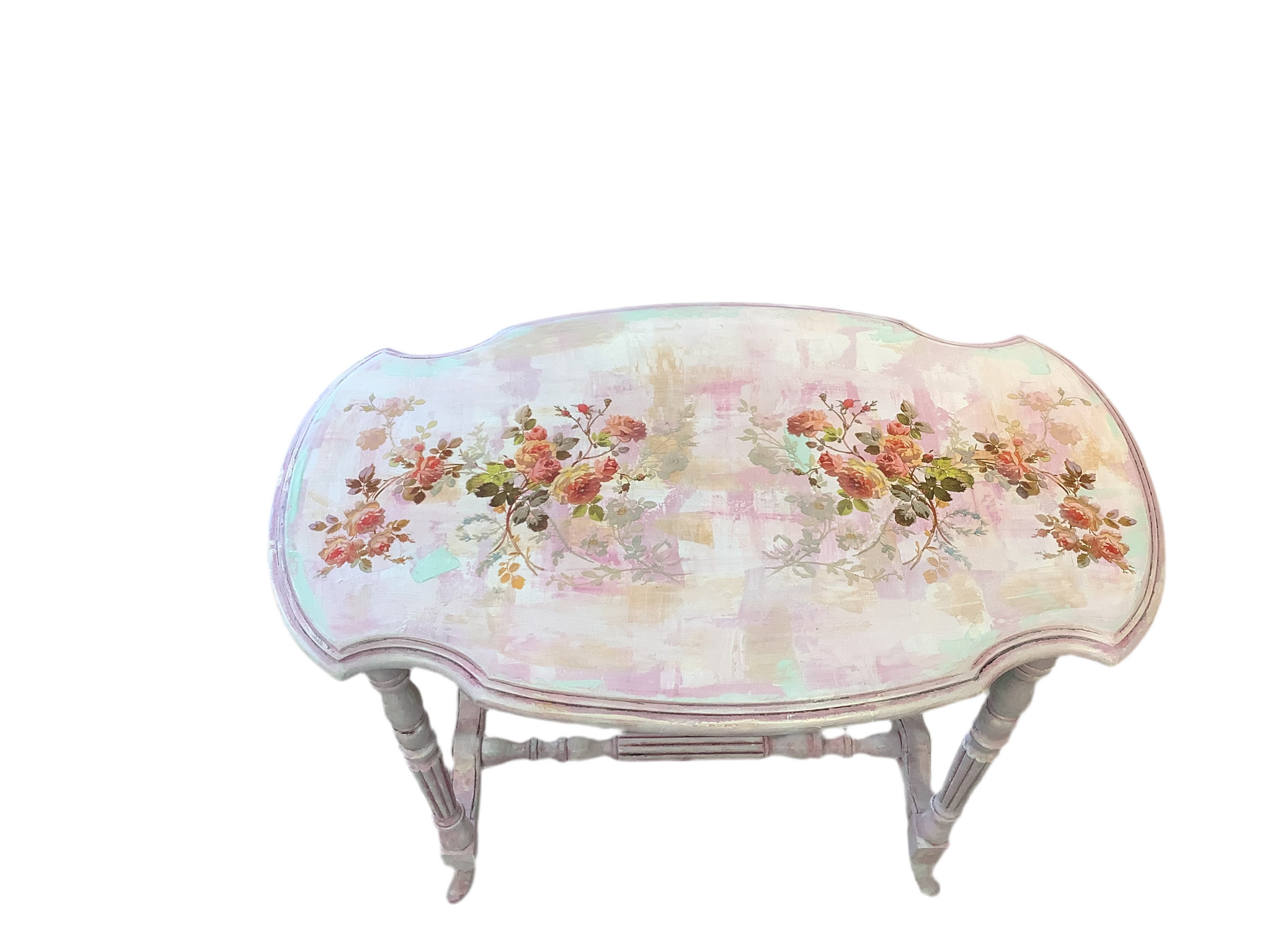 Pink Floral Consol Table - Painted by Tabitha St Germain