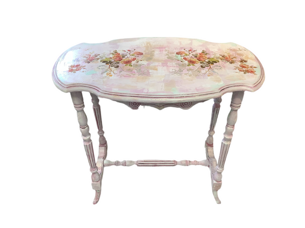 Pink Floral Consol Table - Painted by Tabitha St Germain