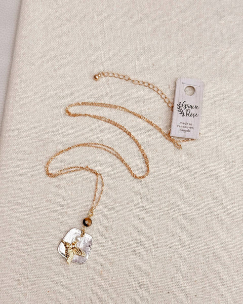 Tiger’s Eye Freshwater Pearl Hummingbird Necklace
