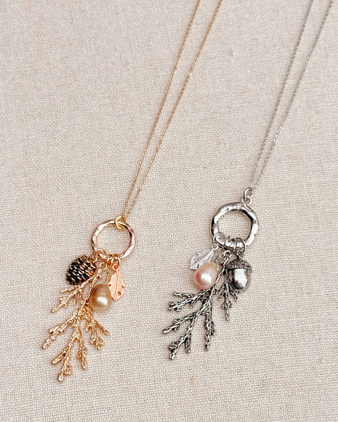 Silver Blush Pearl Cypress Branch Necklace