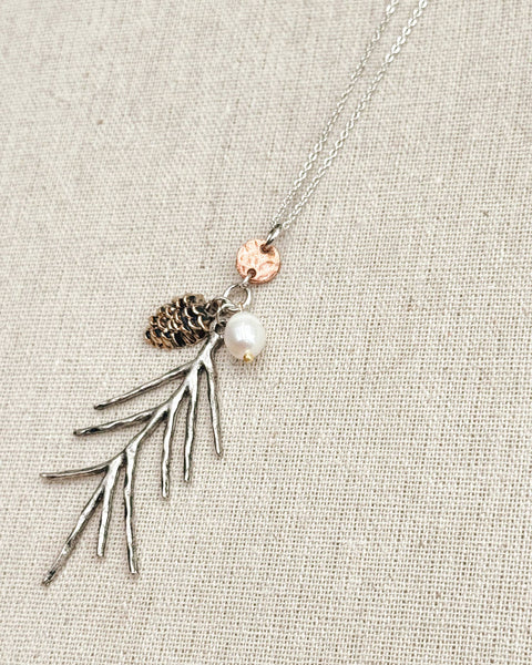 Silver Pine Branch Necklace