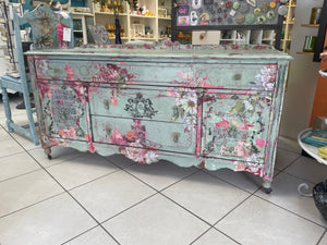 Spring Flowery Bench on wheels - Painted by Tabitha St Germain