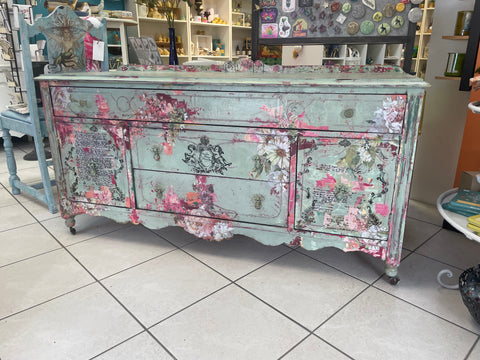 Spring Flowery Bench on wheels - Painted by Tabitha St Germain