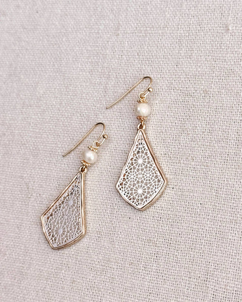 Freshwater Pearl Filigree Diamond Earrings