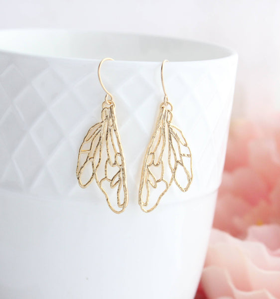 Earrings - Gold Filigree Wing