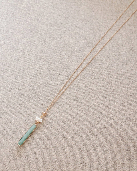 Amazonite Keshi Pearl Crystal Bar Necklace