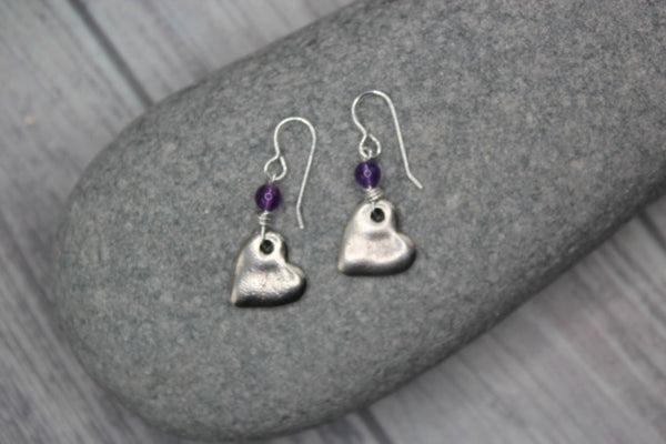Amethyst and Silver Heart Earrings – A Touch of Romance