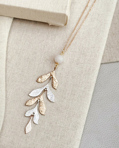 Two Tone Leaf Rose Quartz Necklace