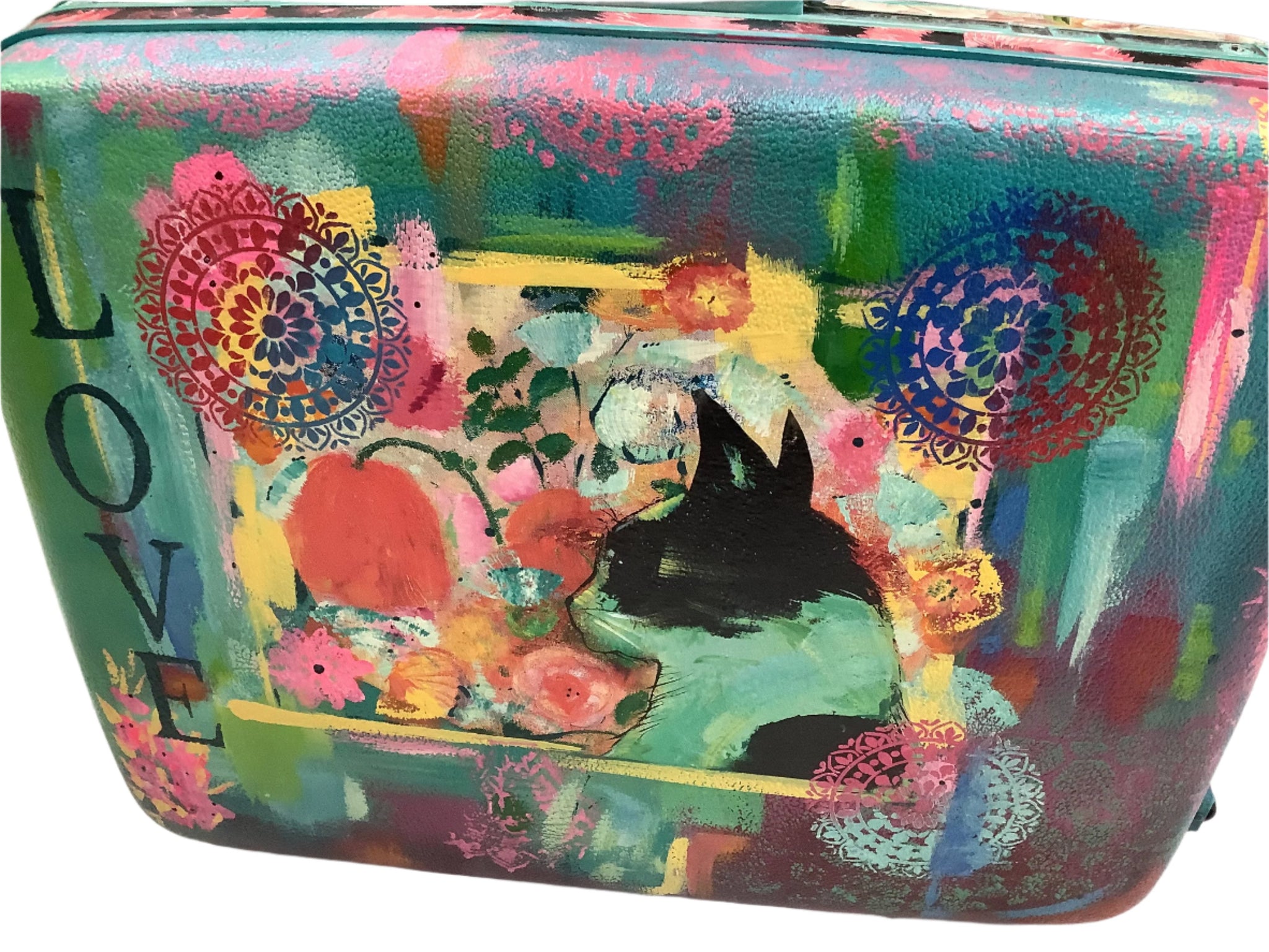 Sleepy Cat Suitcase - Painted by Tabitha St Germain