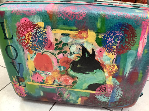 Sleepy Cat Suitcase - Painted by Tabitha St Germain