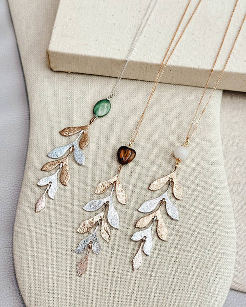 Two Tone Leaf Rose Quartz Necklace