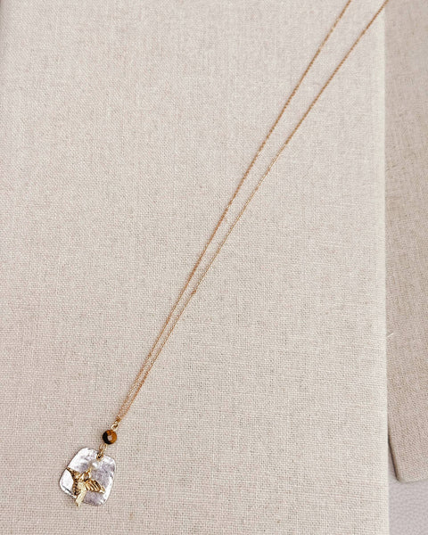 Tiger’s Eye Freshwater Pearl Hummingbird Necklace
