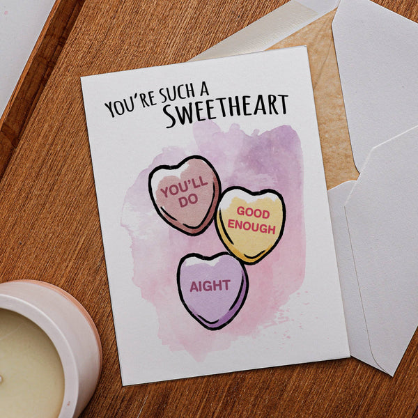 "Sweet Heart" - Funny Candy Heart Valentine's Day Card: "My Heart Luv U"