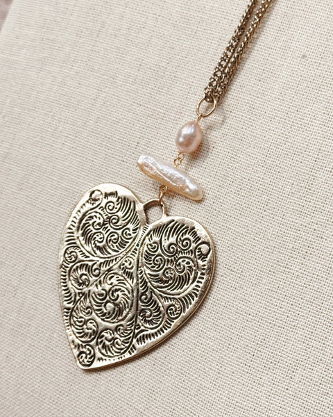 Keshi Pearl Large Heart Pendant Necklace