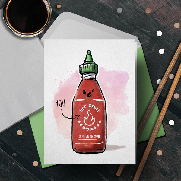 "Hot Stuff" Spicy Food, Hot Sauce Funny Valentine Card