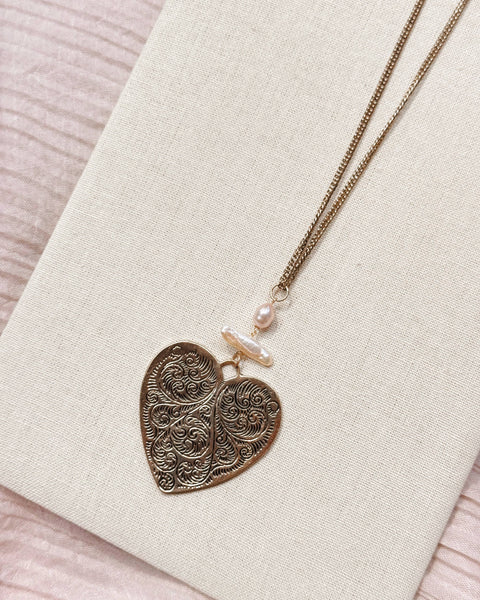 Keshi Pearl Large Heart Pendant Necklace