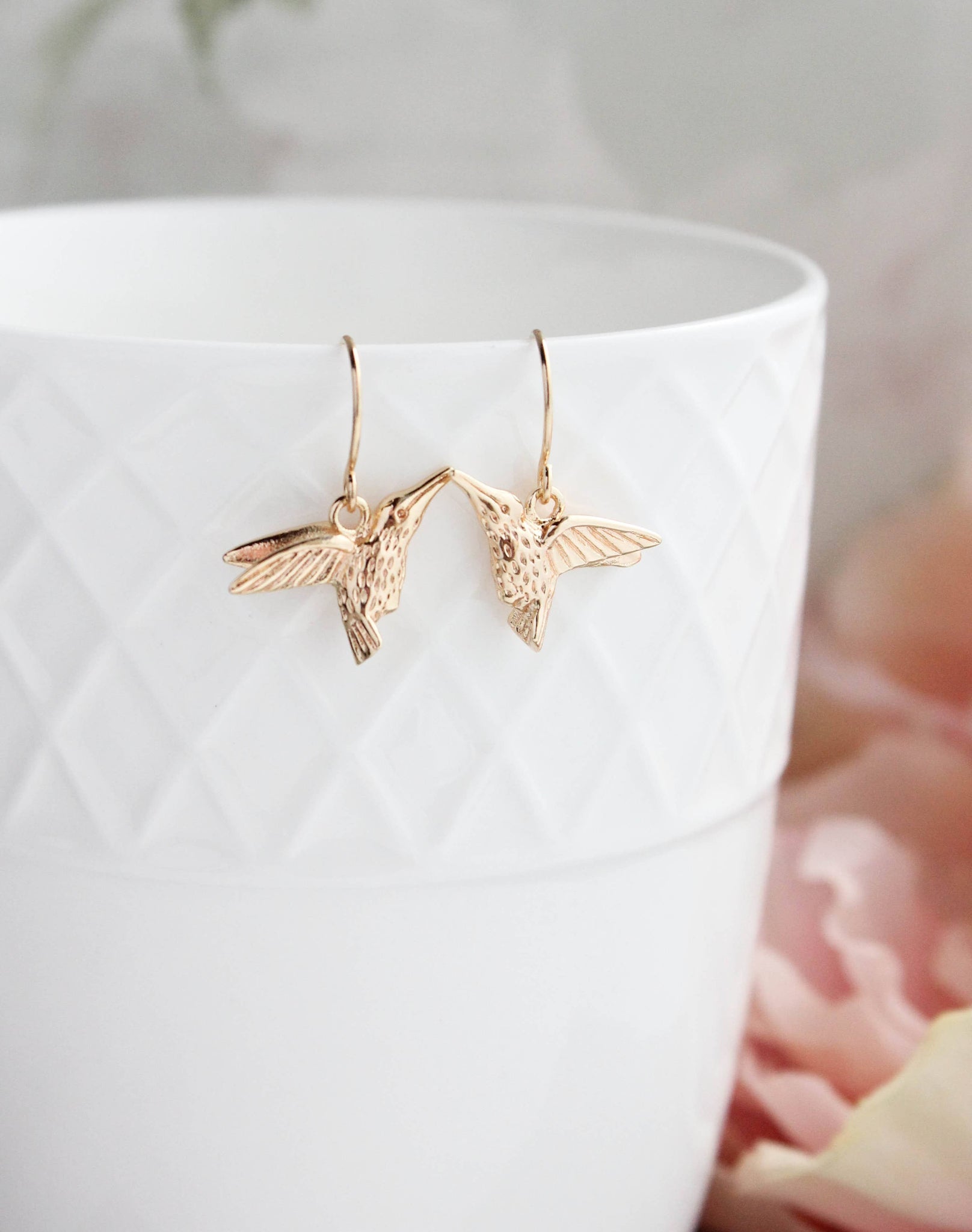 Earrings - Bright Gold Hummingbird