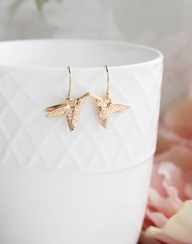 Earrings - Bright Gold Hummingbird