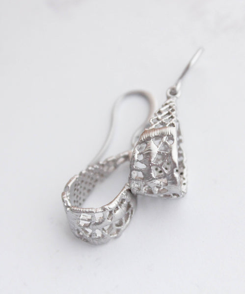 Earrings - Silver Plated Lace Loop Teardrop Filigree