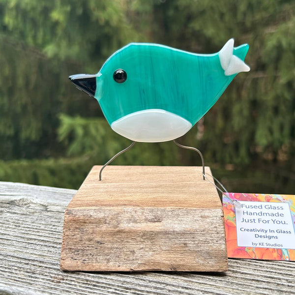 Figurine - Single Birds on Wood: Red-Orange