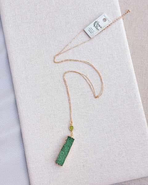 Green Druzy Quartz Pendant Long Necklace - Gracie Rose