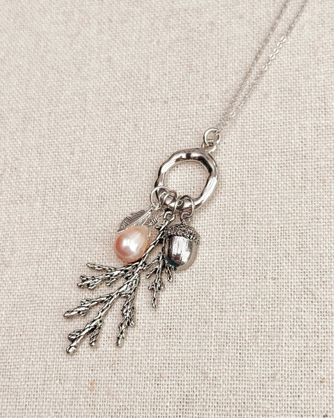 Silver Blush Pearl Cypress Branch Necklace