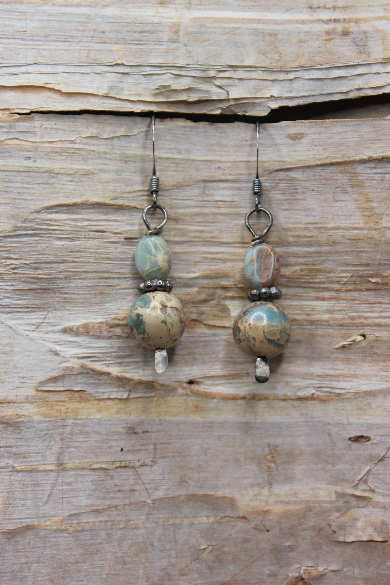 Earrings - Natural Jasper and Gunmetal Earrings – Earth and Sky Tones