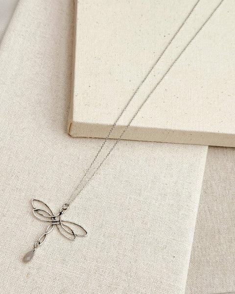 Celtic Knot Dragonfly & Swarovski Crystal Pendant Necklace