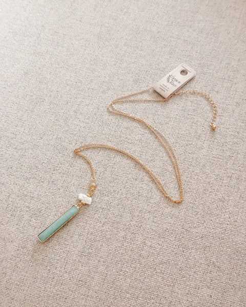 Amazonite Keshi Pearl Crystal Bar Necklace